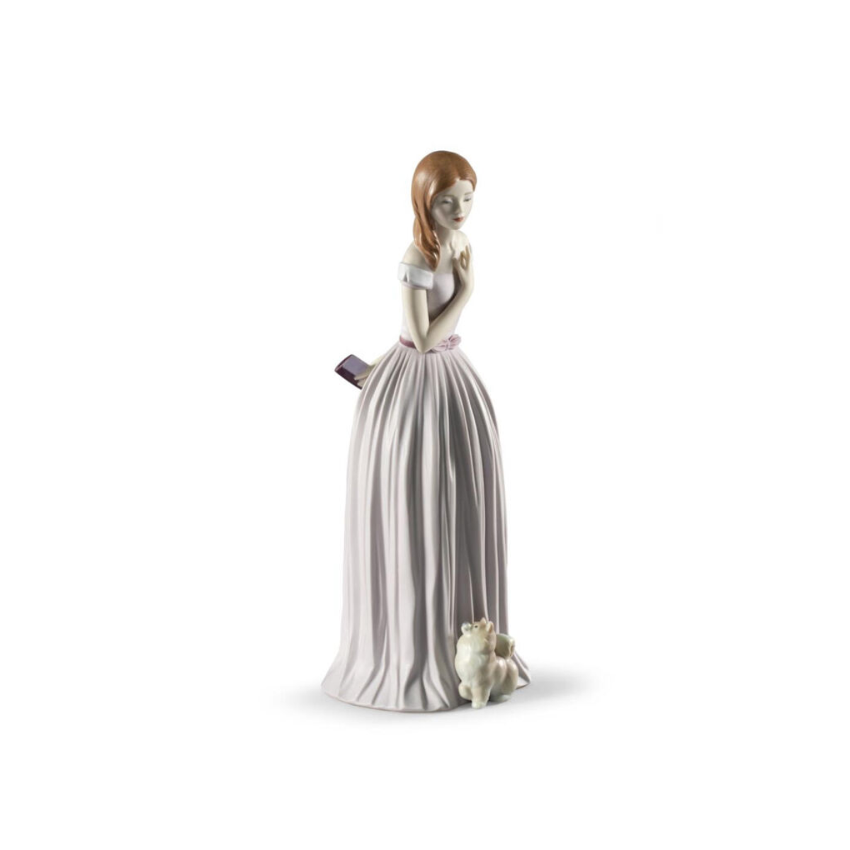 

Lladro I'll Walk You To The Party Woman With Dog Figurine